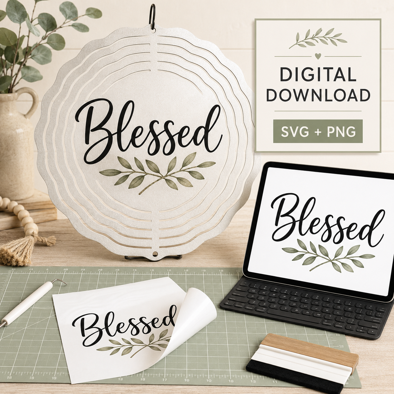 "Blessed" Farmhouse Sign SVG — Bilingual Printable Wall Art