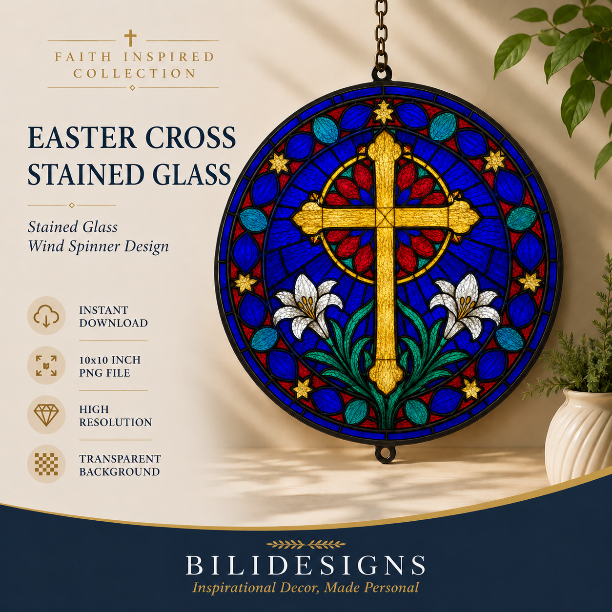 Easter Cross Stained Glass PNG