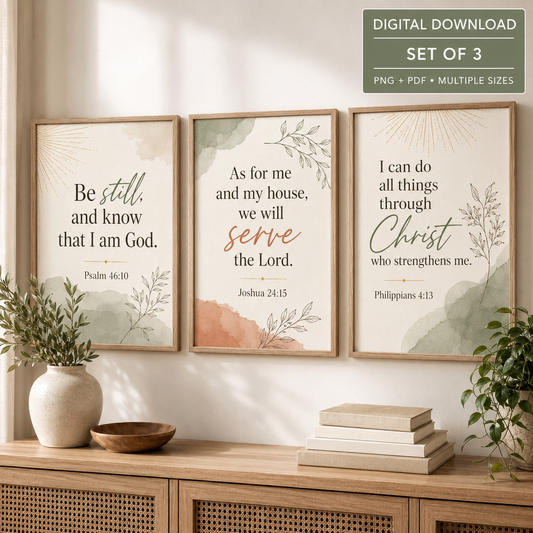 Faith Quote Printable Wall Art Set — Bilingual 3-Piece Scripture Gallery